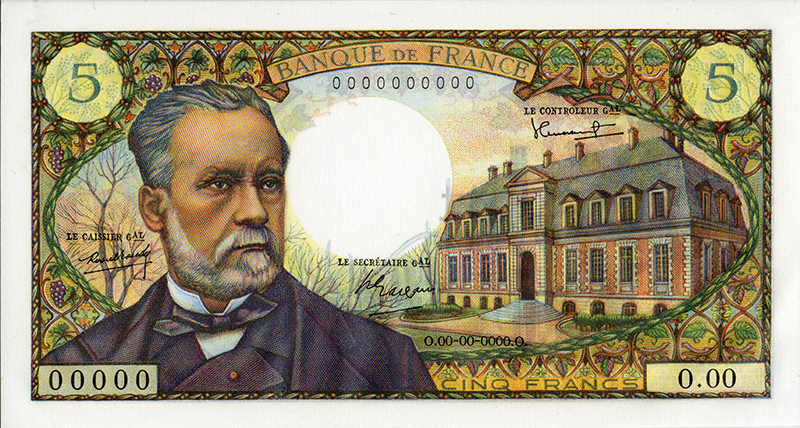 Billet de cinq francs Pasteur (recto), 1967